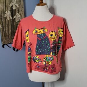 Pink Colorful Kitty 😺 Cats Top Fish Large Woven Crop POP ART